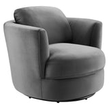 Performance Velvet Swivel Armchair in Gray