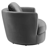 Performance Velvet Swivel Armchair in Gray