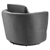 Performance Velvet Swivel Armchair in Gray