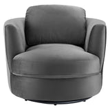 Performance Velvet Swivel Armchair in Gray