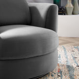 Performance Velvet Swivel Armchair in Gray