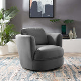 Performance Velvet Swivel Armchair in Gray