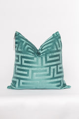 Teal Greek Key Velvet Pillow