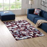 Interlocking Block Mosaic 5x8 Area Rug in Red and Light Blue
