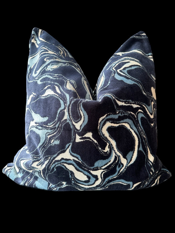 Blue Marble Velvet Pillow