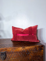 Crimson Velvet Lumbar, back side with fuchsia woven band