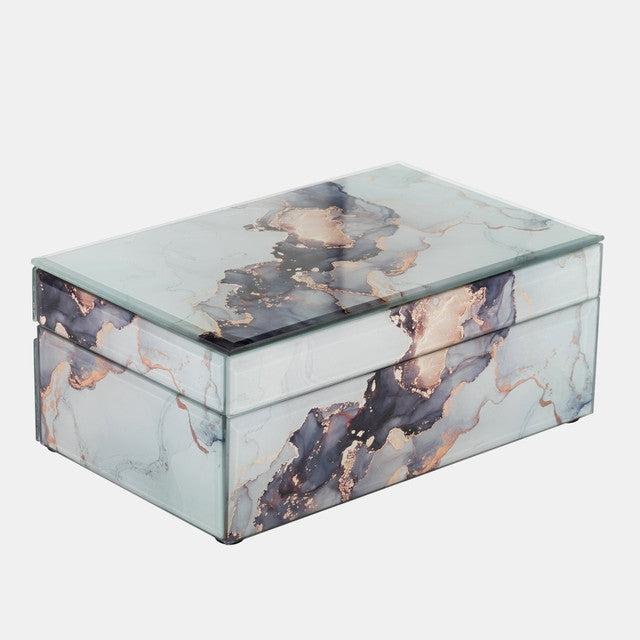 Beige/Gold Glass Marble Box - Delina 8" x 5"