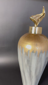 Gray Vase w/ Gold Lily Drip 27"H