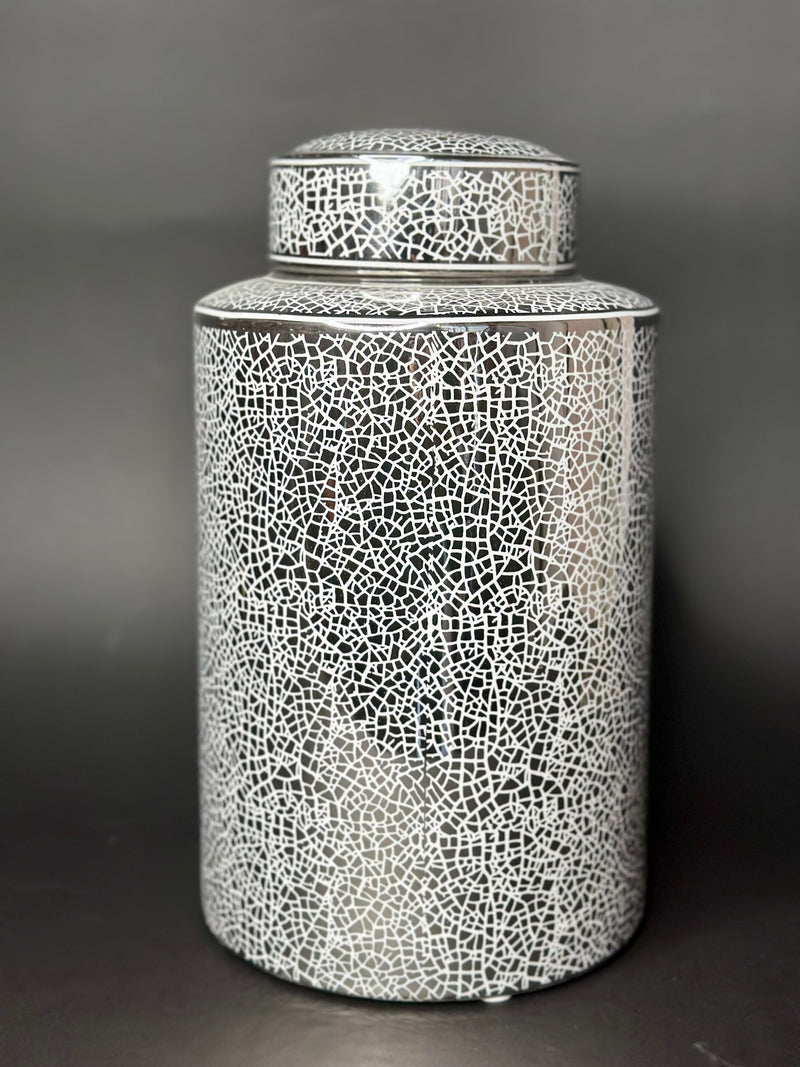 Silver Crackle Jar -12"
