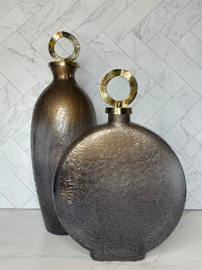 Round Bronze and Gold Vase