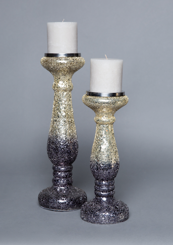 Los Angeles Luxe 15" Dark Grey Crackled Candle Holder
