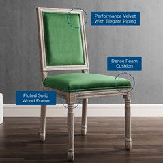 Vintage Performance Velvet Dining Side Chair in Natural Emerald