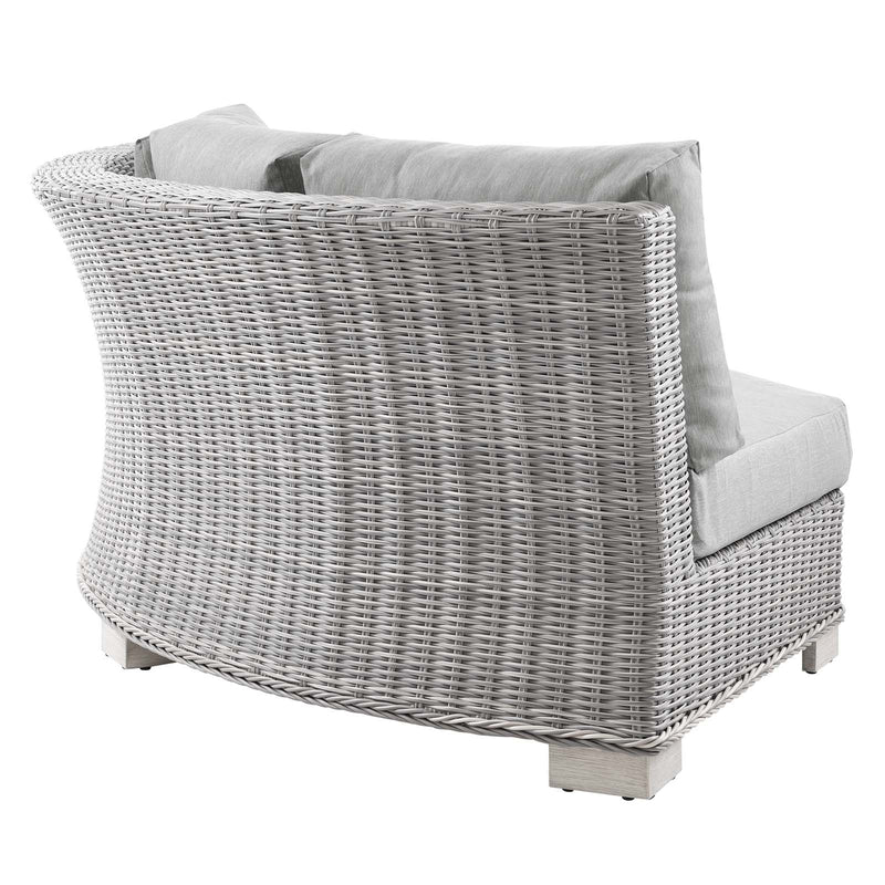 Patio Wicker Rattan Round Corner Chair in Light Gray Gray