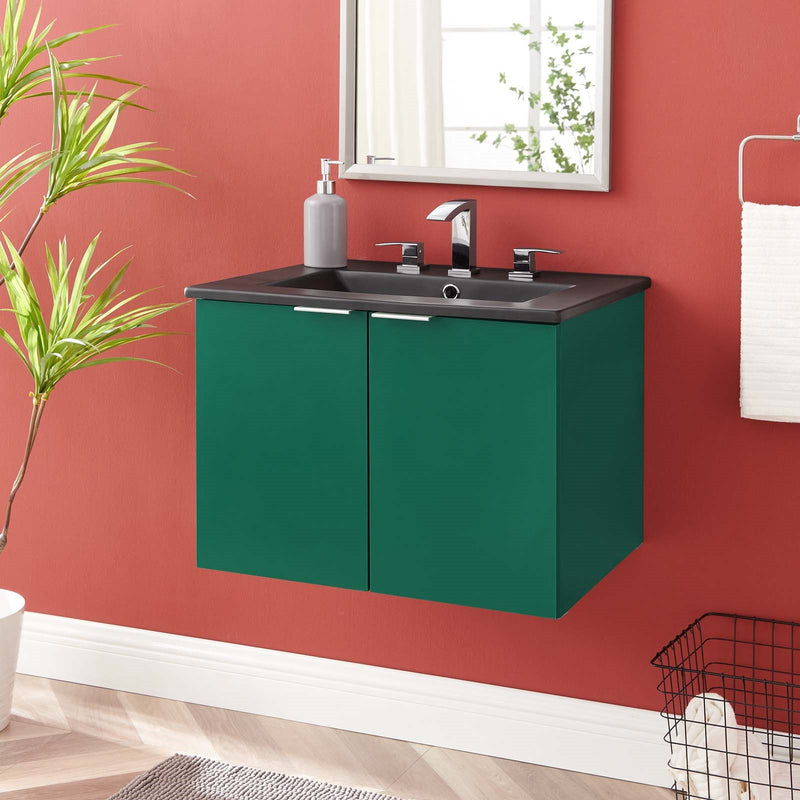24" Wall-Mount Bathroom Vanity in Green Black