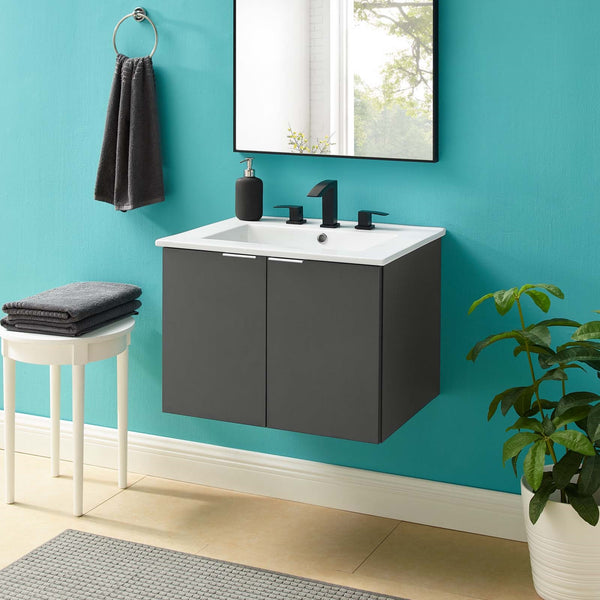 24" Wall-Mount Bathroom Vanity in Gray White
