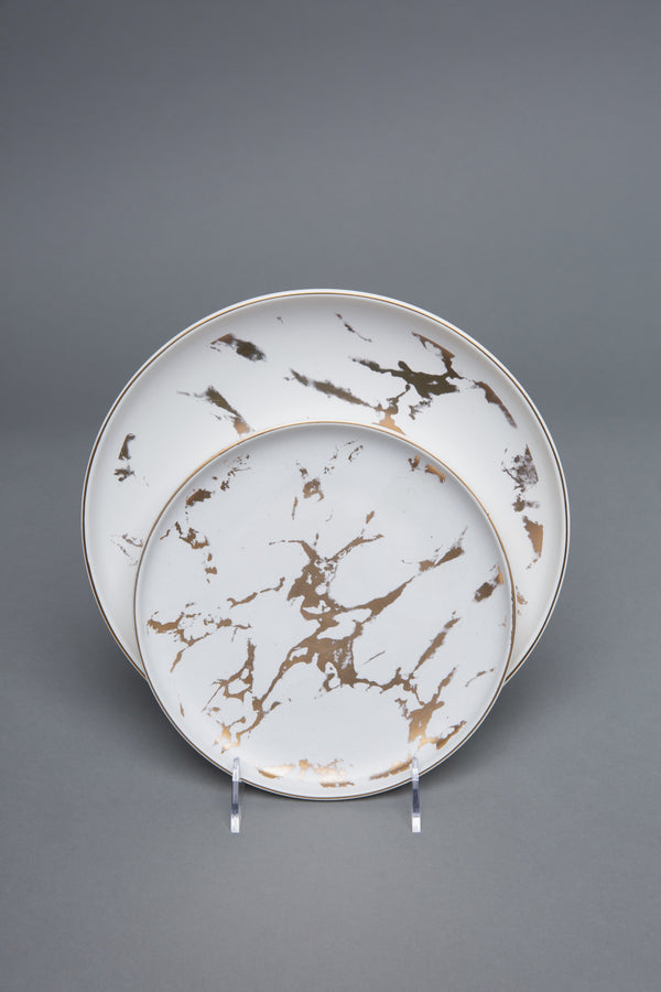 Gold & White Ceramic Marble Dinner Plates