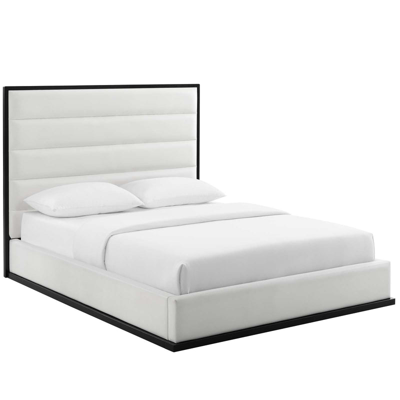 Queen Faux Leather Platform Bed in White