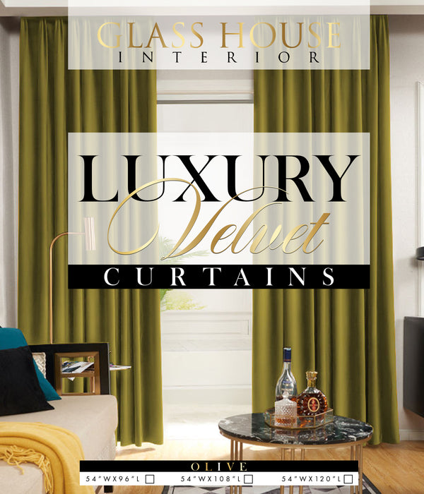 Glasshouse Signature Luxury Velvet Curtain Panel (Olive)