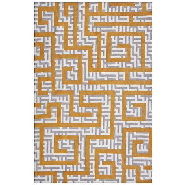 Geometric Maze 8x10 Area Rug in Ivory, Light Gray and Yellow