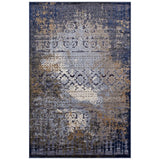 Distressed Vintage Turkish 5X8 Area Rug in Blue, Rust and Cream