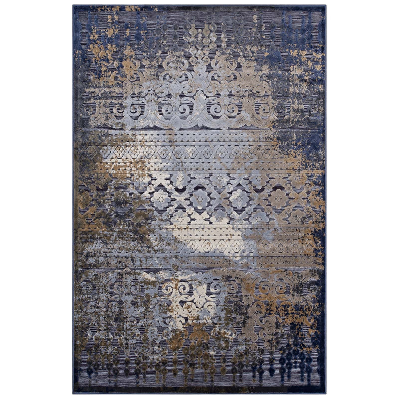 Distressed Vintage Turkish 5X8 Area Rug in Blue, Rust and Cream